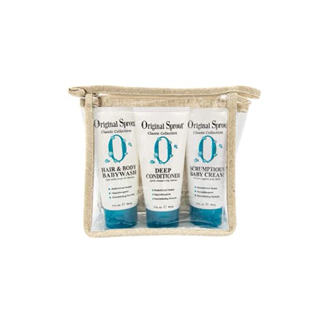 Original Sprout Travel Trio Kit (Deep Conditioner, Baby Cream, and Hair and Body Wash). Safe, Effective, Dermatologist Tested Products Perfect for Inf