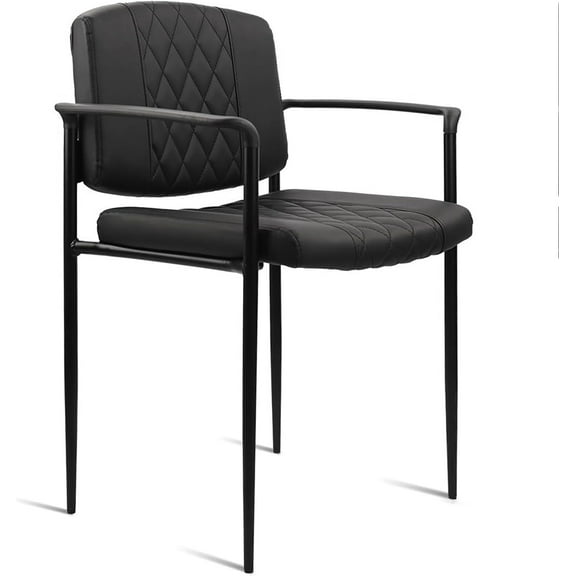 CLATINA Stackable Waiting Room Chair with Armrest, Leather Comfy Reception Guest Chairs, Stationary Office Desk Chair No Wheels for Conference, Lobby, Side, School, Black, Argyle, 1 Pack