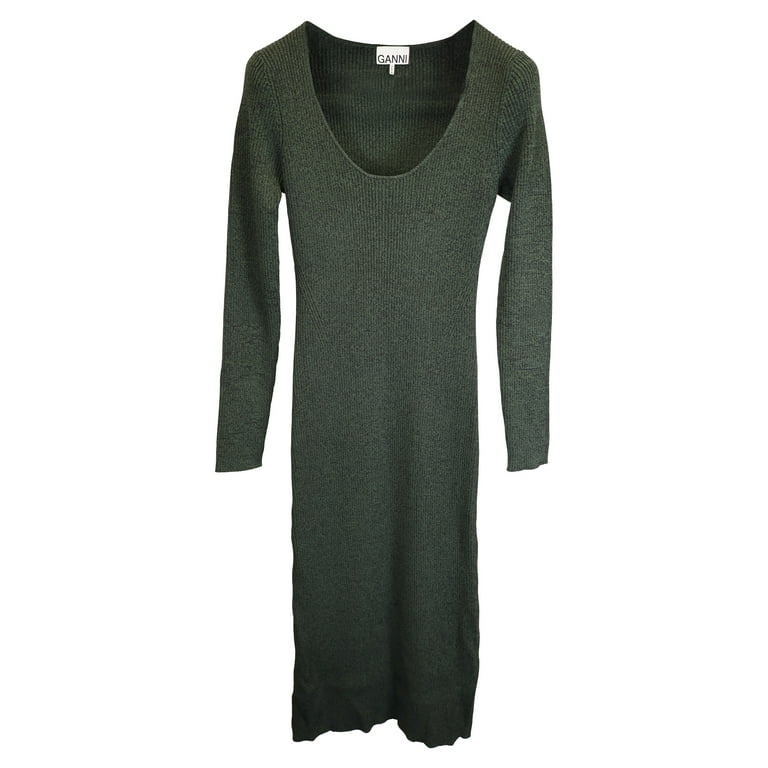 Pre-Owned Ganni Melange Knit Dress in Green Rayon - Walmart.com