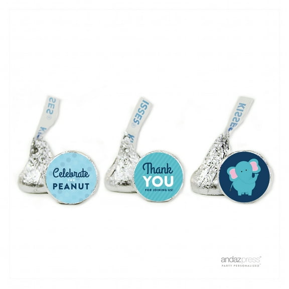 Thank You Navy Blue Lil Peanut Elephant Boy Baby Shower Hershey´s Kisses Favor Labels, 216-Pack