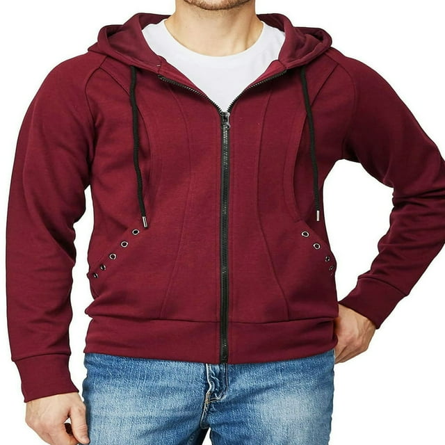 Men Hoodie Long Sleeve Hooded Solid Fall Zip-up Sweatshirt Jacket for Cual Daily