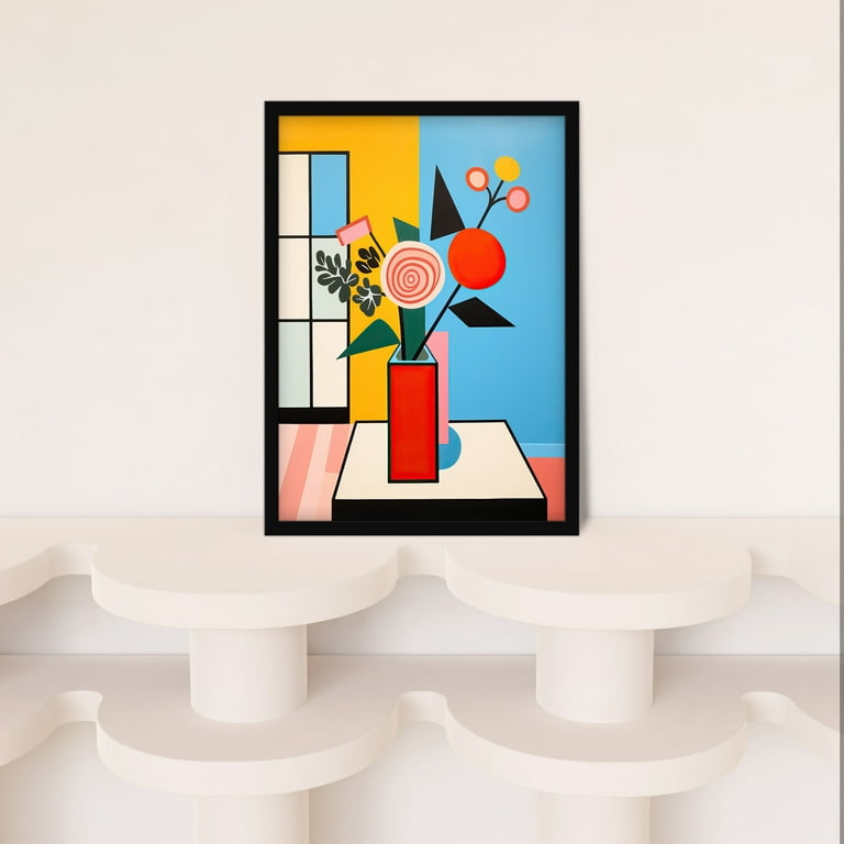 Floral Cubism Pop Art Cubist Vibrant Artwork Framed Wall Art Print