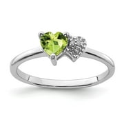 Sterling Silver Polished August Peridot and Diamond Ring, Size 6