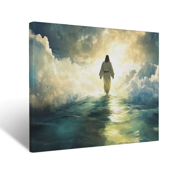 CozyNet Jesus Walking On Glowing Waters, Radiating Peace And Surrounded By Serene Divine Clouds Wall Art Prints With Frame Canvas Perfect for Living Room & Bedroom, Ready to Hang, Wall Decor 12"x16"