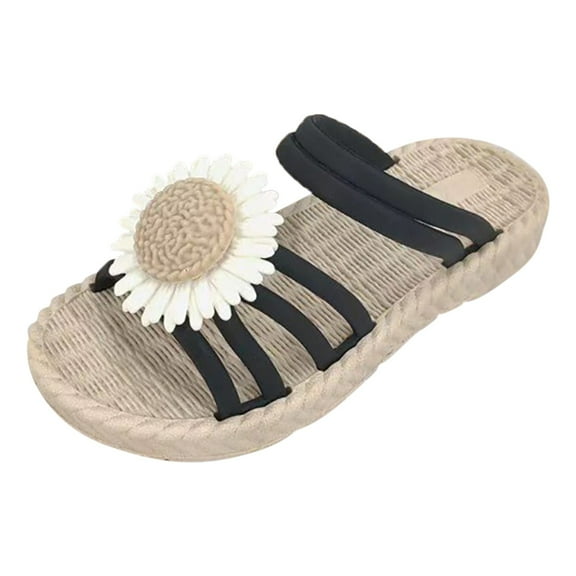 ZTTD Women Beauty Comfort Cute Daisy Summer Footwear Versatile Beach Flower Slippers Black