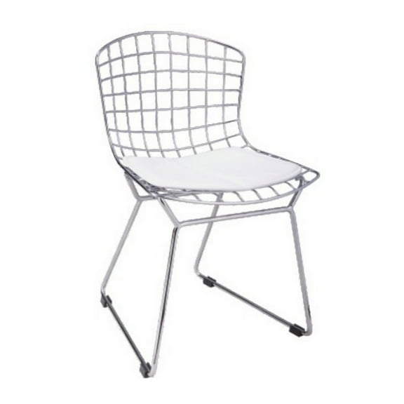 Kids Shuttle Chair Set of 2, White Faux Leather, Mesh Chrome Metal