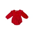 thumbnail image 3 of Qiylii Baby Girl's Solid Color Velvet Romper Long Sleeve Round Neck Bodysuit, 3 of 9