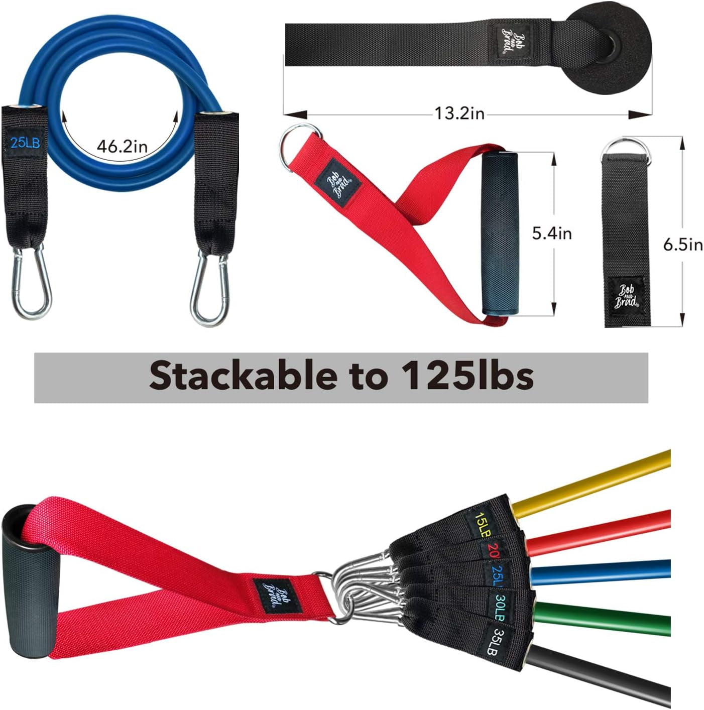 Bob and Brad Resistance Bands, Resistance Bands Set for Workout Stackable Up to 125 lbs, Exercise Bands with Door Anchor, Ankle Straps