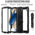 thumbnail image 4 of 3 Layer Case for Samsung Galaxy Tab A8 10.5" 2022 SM-X200/X205/X207, for Kids Heavy Duty Protective Case with Screen Protector & Stylus Holder & 360 Rotating Stand Hand/Shoulder Strap, Black, 4 of 10