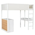 thumbnail image 5 of Loft Bed with Storage Shelf, Drawers and Desk, Teddy Fleece Wooden Loft Beds Frame with Convertible Desk, Soft Padding and Plush Fabric, Wood High Loft Beds with Ladder(White, Twin), 5 of 9