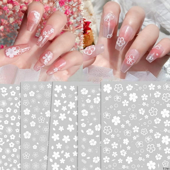 Jiaroswwei Nail Art Sticker Self-adhesive White Flower Decal Ultra Thin Nails Art Tip Decoration 2D Sticker Manicure Supplies