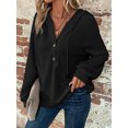 thumbnail image 4 of SIEANE Women's Hoodie Oversized Waffle Knit Tops Henley Casual Shirts Long Sleeve V Neck Solid Color Casual Tunic Sweatshirt S-2XL, 4 of 5