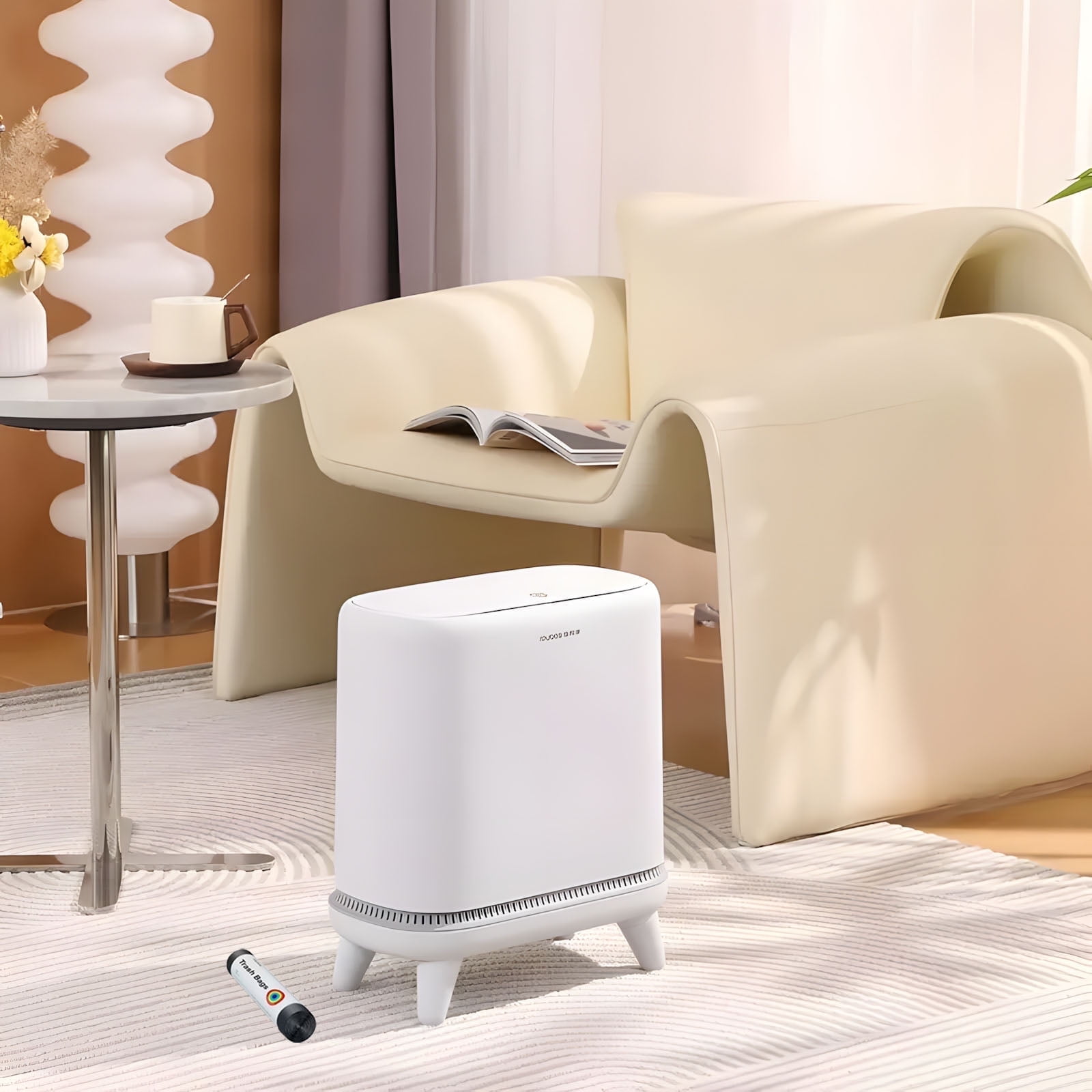 Maoface Small Bathroom Trash Can with Lid 3.2 Gallon - Slim Garbage Can for Bedroom Office Living Room