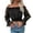 Black, variant on Women's Off Shoulder Floral Mesh Long Sleeve Ruffle Trim Crop Blouse Top