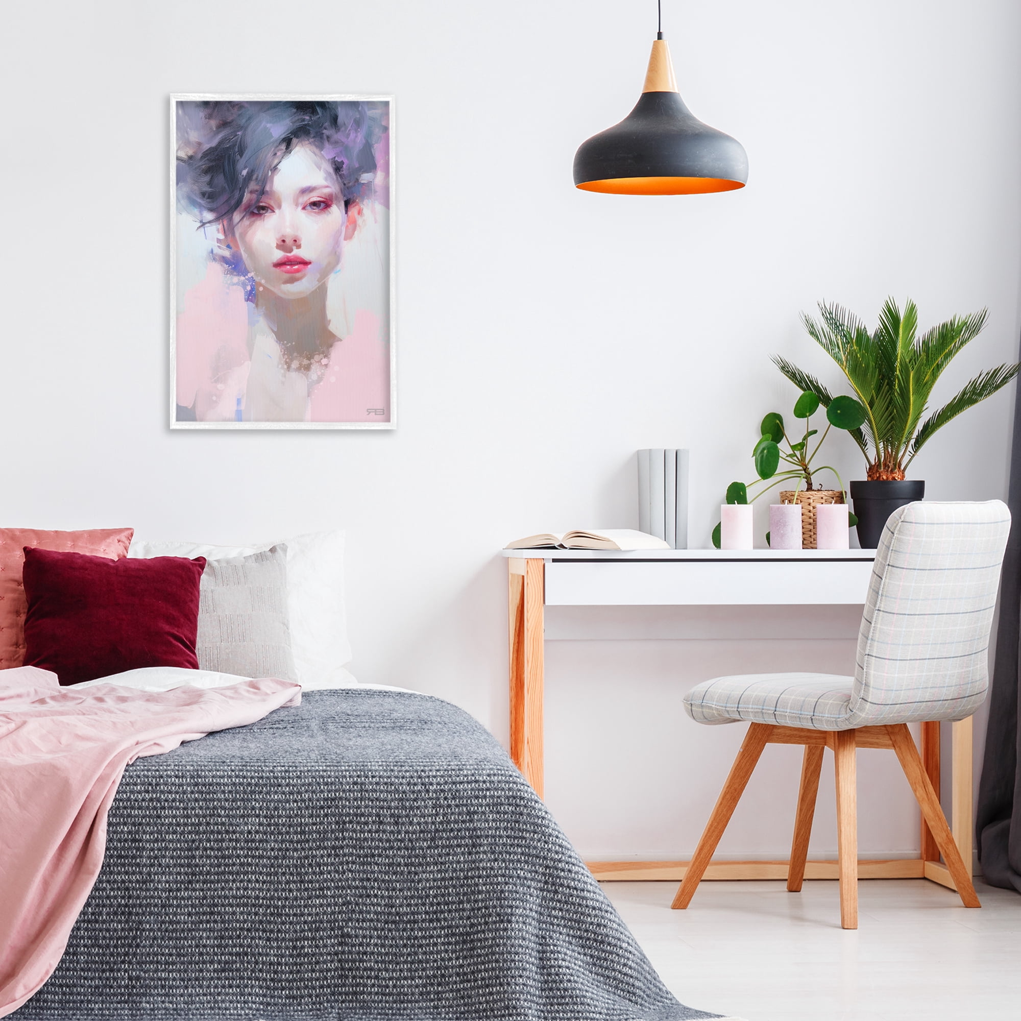 Stupell Industries Purple Haired Woman Novelty Painting White Framed Art Print Wall Art, 20 x 30
