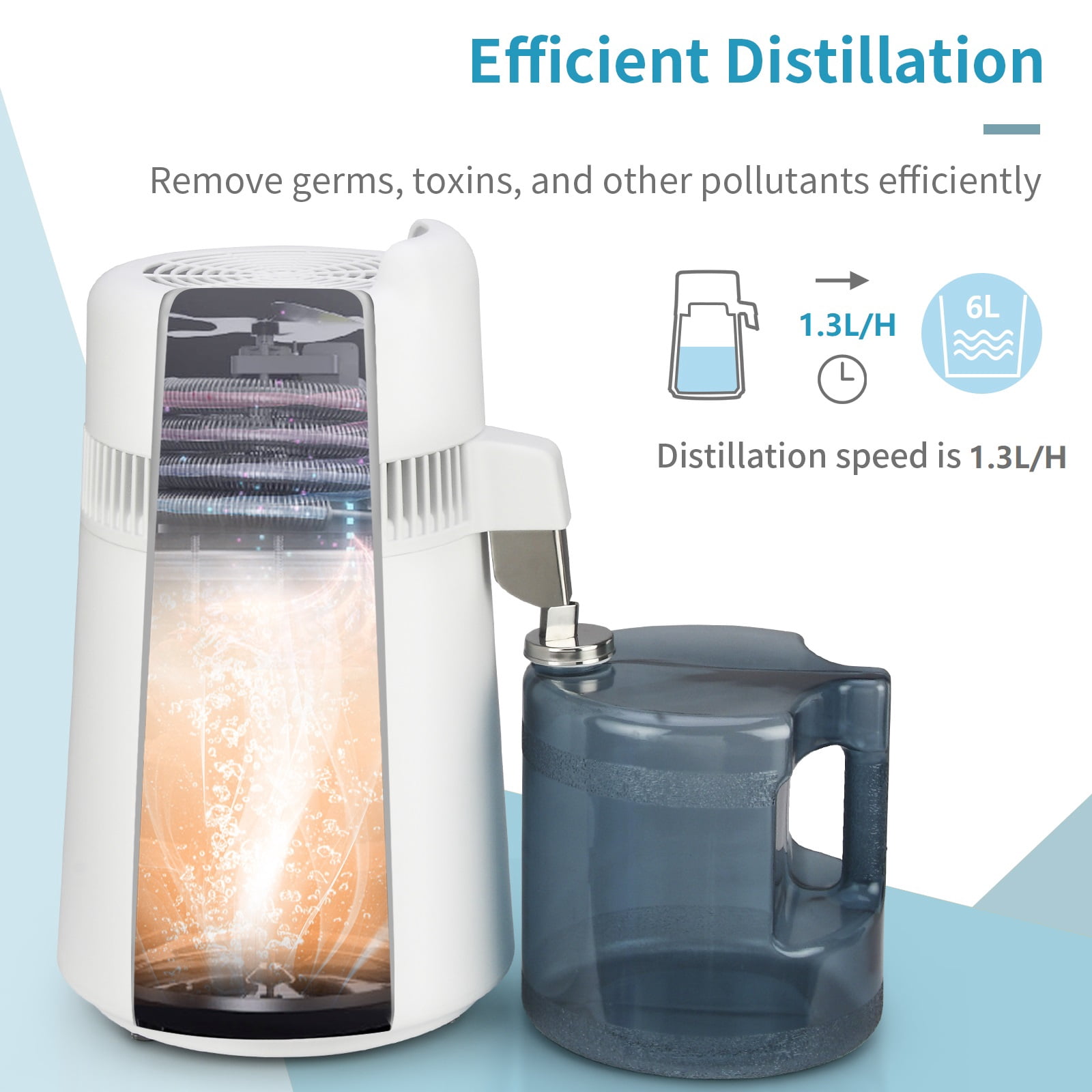 ROVSUN【Upgraded】1.6 Gallon/6L Countertop Home Water Distiller  with Flame-retardant Material, BPA-Free Container & Stainless Steel Interior, Distilled Water Maker Purifier