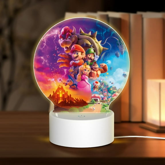 Mario Bros Round Acrylic Night Light Decoration USB Cable LED Lamp Base with Touch Control Adjustable 3 Light Modes Nightlight Decor