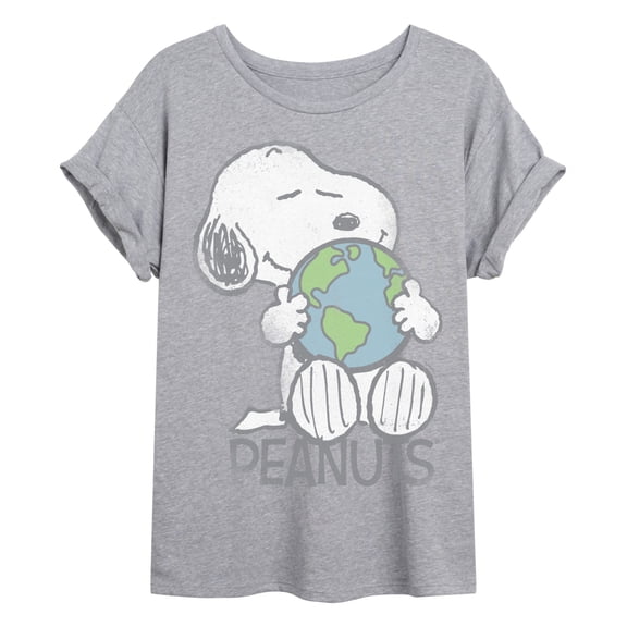 Peanuts - Snoopy Earth - Juniors Oversized Graphic T-Shirt