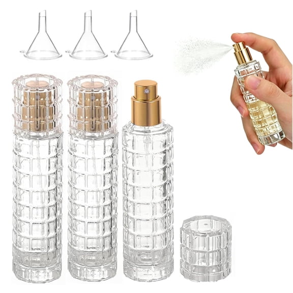 Liyquint 3 Pcs Bottle Elegant Portable Spritzer 1.01OZ / 30ml, Bar Mister With Funnel for Cocktails Portable Perfume Refillable Sprayer (Gold)