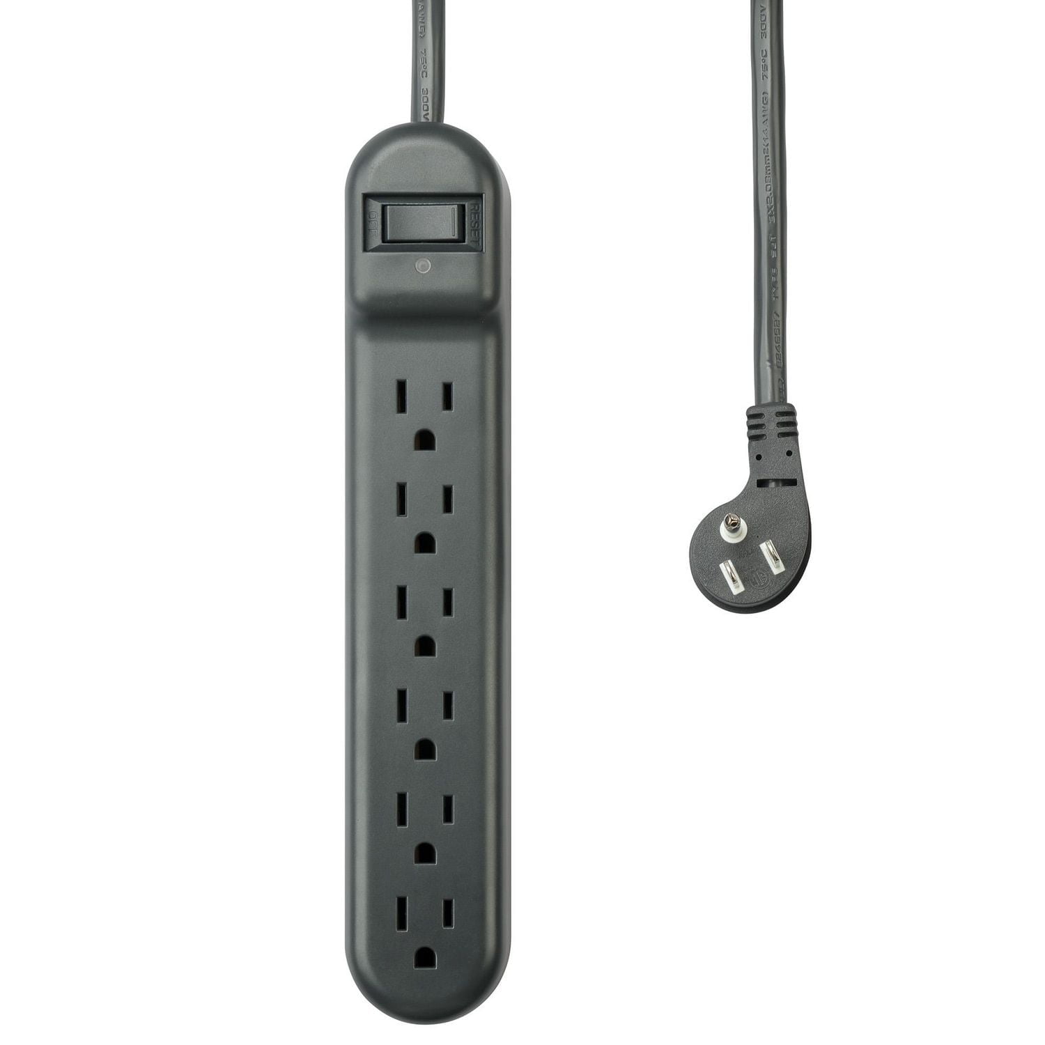 onn. 2.5 FT./76.2 cm 6-Outlet Surge Protector, Integrated Circuit Breaker