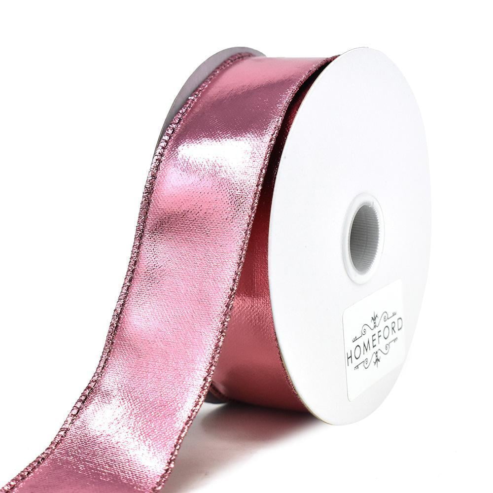 Luxury Ribbon, Designer, Double Face Lame Fabric Wired 2-1/2 Inch Ribbon,  Pink 
