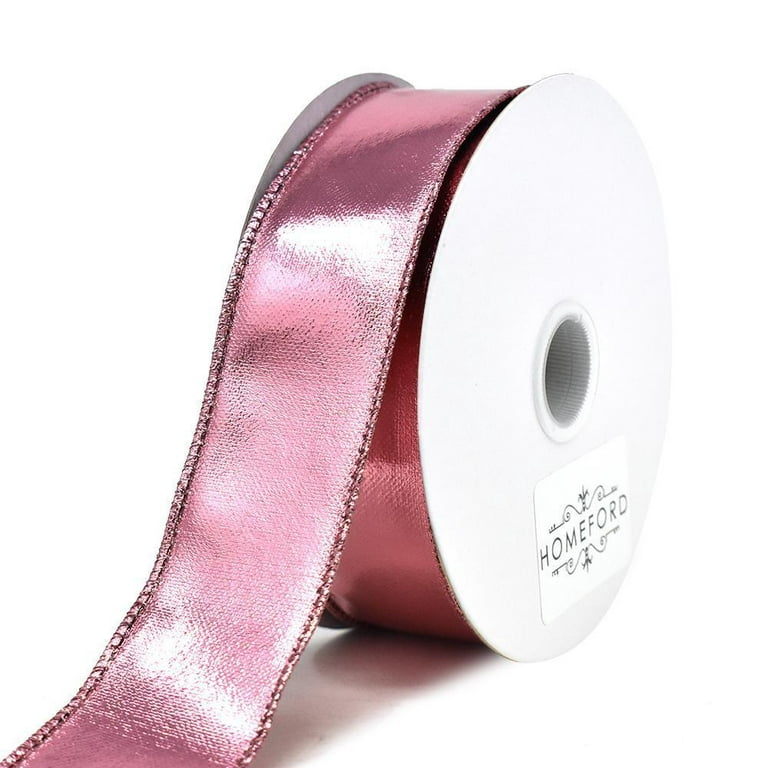Metallic Lame Fabric Wired Ribbon, Rose Gold, 1-1/2-Inch, 10-Yard