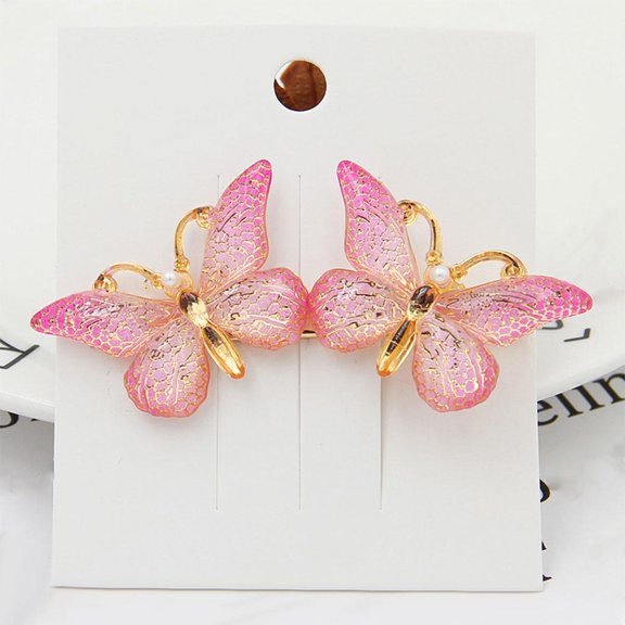 Teens Female Butterfly Hairpin, Hair Clips Flat Duck Mouth Slip Hairdressing Hair Accessories for Wedding Short Hair Styling - Pink