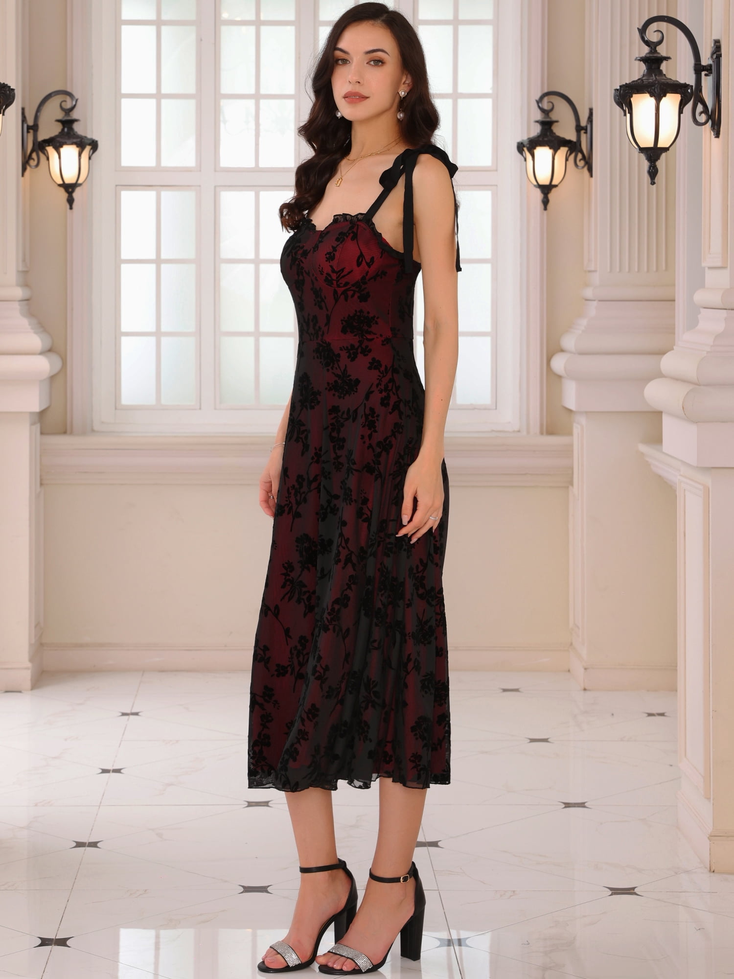 DARING DIVA Women's Gothic Floral Print Sleeveless Cocktail Dress XL Black