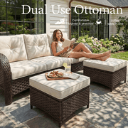 LayinSun 5 Pieces Patio Outdoor Conversation Set, Wicker Furniture Set with Swivel Chairs and Ottomans 4-Seat