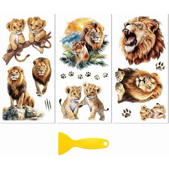 Rub on Transfer Decal Sticker for Furniture Craft Decor 6"x12" Lions 3Pcs Waterproof UV DTF Transfer for Drawer Dresser Glass Porcelain Wood Plastic Window
