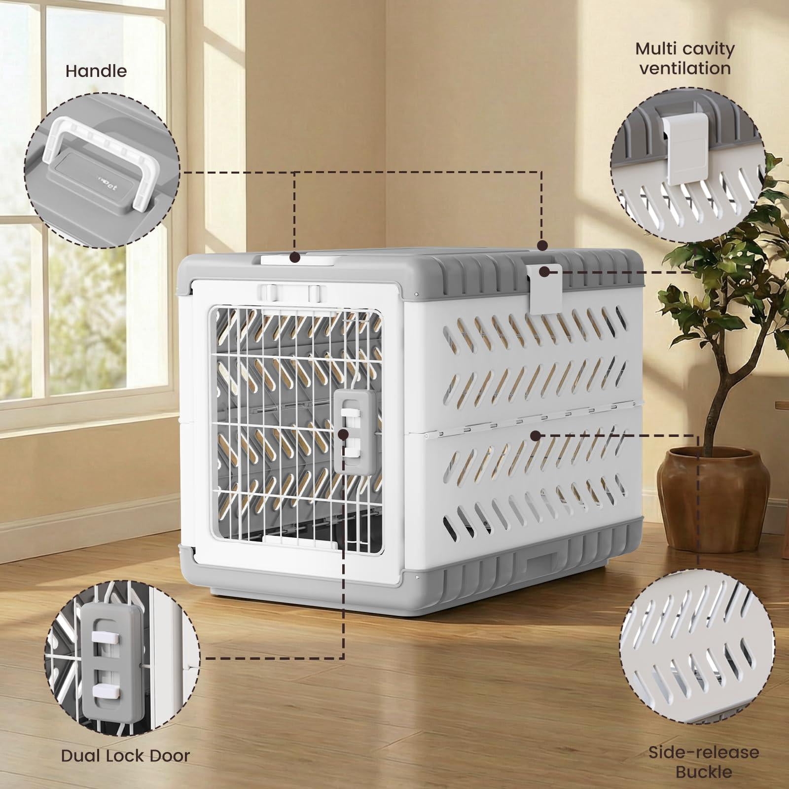 Collapsible Dog Crate For Medium/small Dogs - 28" L Foldable Cage No-tool Assembly  Travel With 2 Wheels Easy To Carry Space-saving Indoor Outdoor Use 27.96"(l) X18.3(w) X20.87(h)