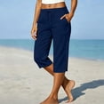 thumbnail image 4 of Capris for Women with Pockets Gauze Pedal Pushers Plus Size Work Womens Lightweight Beachwear Gaucho Pants Ladies Summer Pull On Pants Slacks Relaxed Fit with Pockets Trousers Dark blue, 4 of 5
