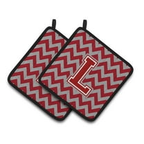 Carolines Treasures CJ1049-LPTHD Letter L Chevron Maroon & White Pair of Pot Holders, 7.5 x 3 x 7.5 in.