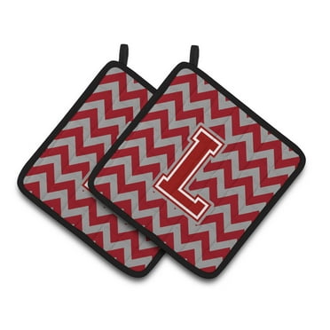 Carolines Treasures CJ1049-LPTHD Letter L Chevron Maroon & White Pair of Pot Holders, 7.5 x 3 x 7.5 in.