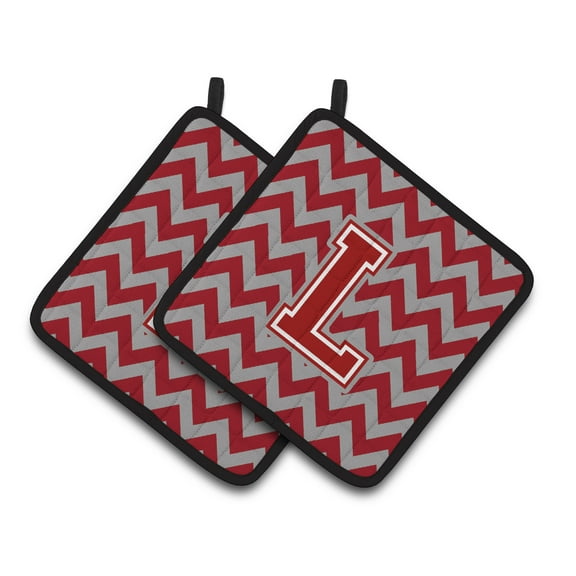 Letter L Chevron Maroon and White Pair of Pot Holders