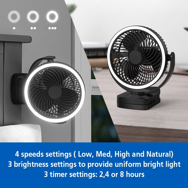 Mainstay 7 "Rechargeable USB Clip and Table Fan with LED Black