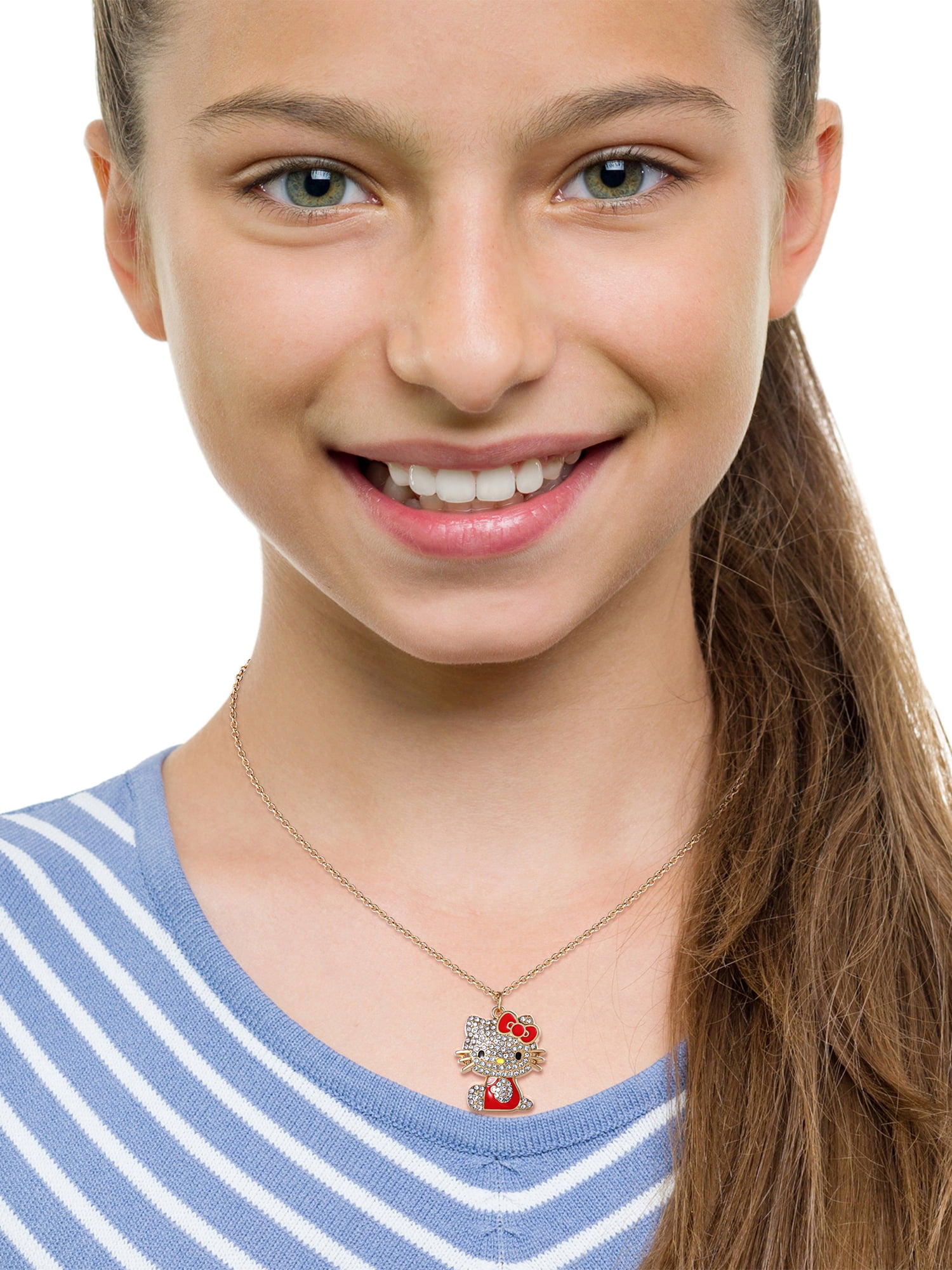 Sanrio Girls/Tween Hello Kitty Red Enamel Crystal Pendant, 16" Chain