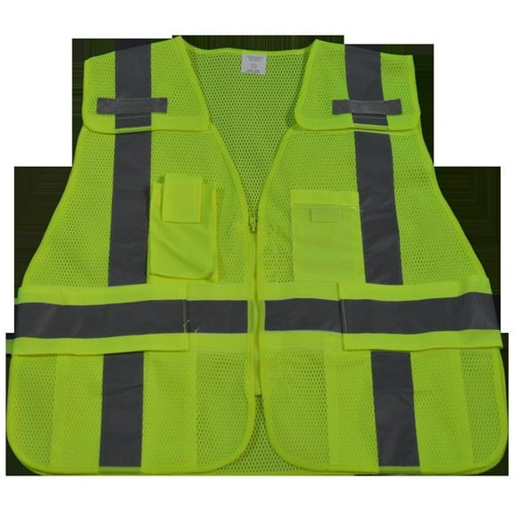 Petra Roc  Public Safety Vest 207-2006 Lime Mesh 5-Point Breakaway with Non-Cloth Hook & Eye Breakaway Zipper & Expandable Side Closures 5 Pockets, Regular Small & Extra Large