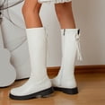 thumbnail image 3 of B91xZ Riding Boots Women Pu Knee High Riding Combat Boots,White 7.5, 3 of 5