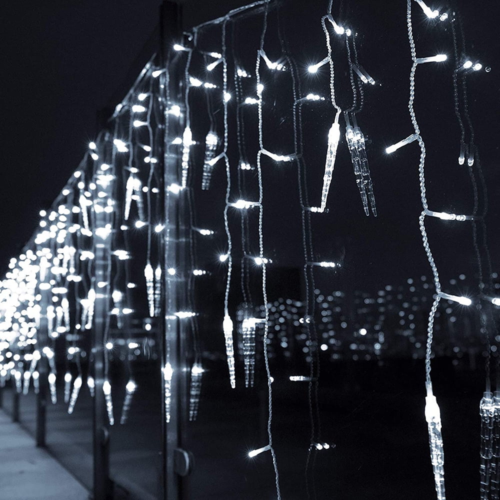 DONGPAI Christmas Icicle Lights, 11.5Ft 96 LED 8 Modes Icicle String Lights with 16 Drops Window Curtain Fairy Lights Outdoor Indoor for Christmas Wedding Holiday Decor