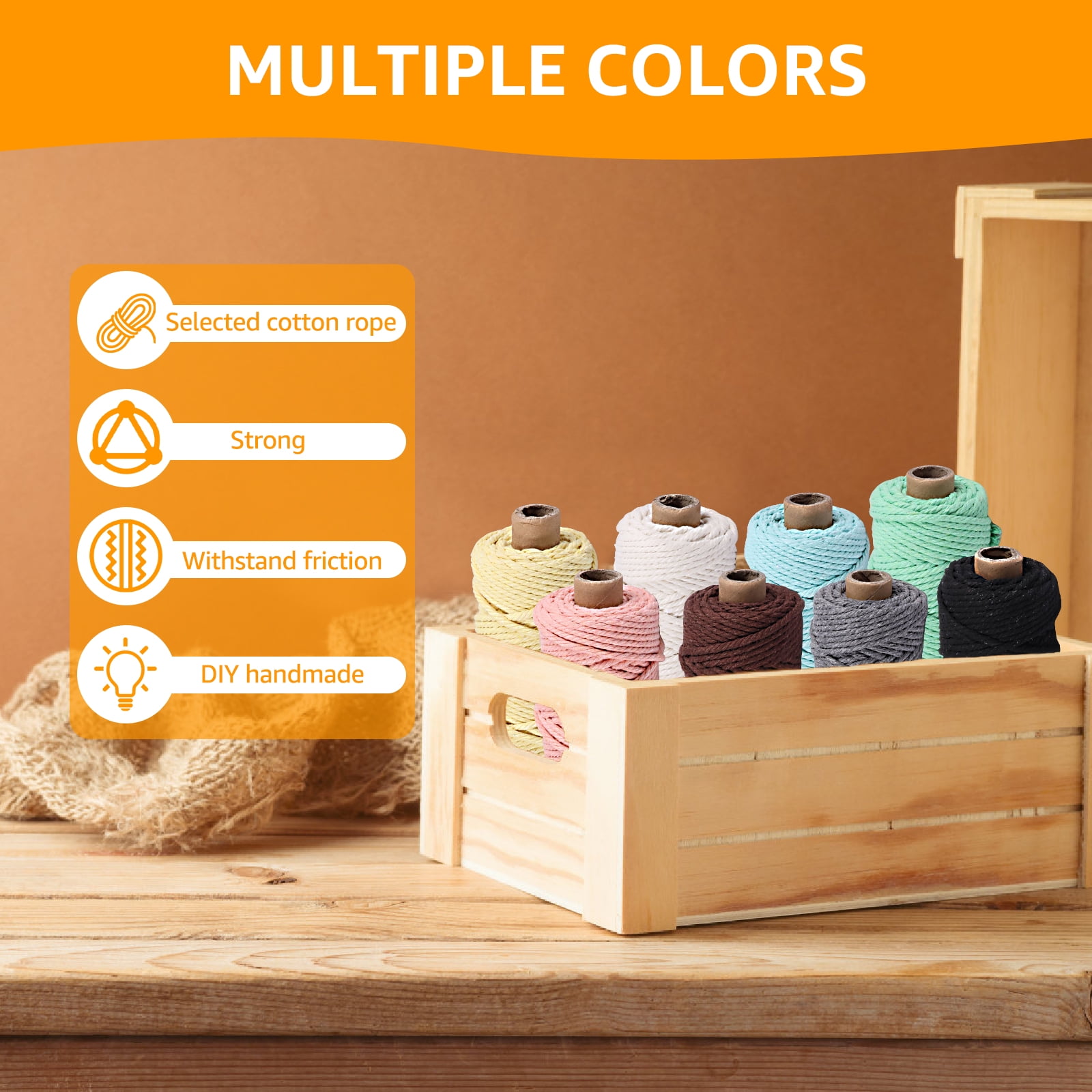 Keyohome 8 Rolls 3mm Colorful Knitting Macrame Cord Wear Resistant Versatile Cotton Twine String for Wall Hanging Plant Hanger Knitting Decorative Project