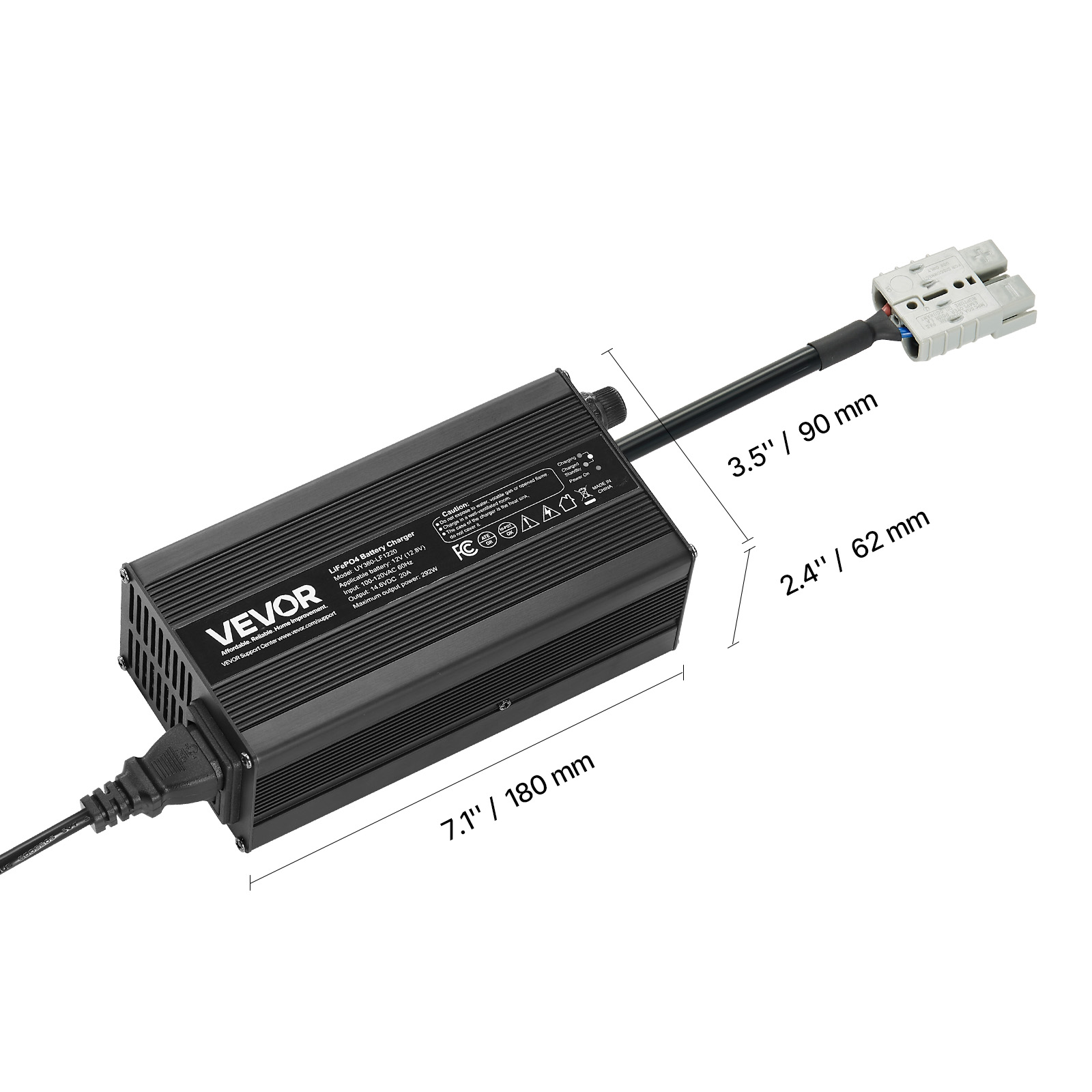 VEVOR 12V 20A Lithium Battery Charger, 14.6V, AC-DC LiFePO4 Smart Charger, with Anderson Connector, LED Indicator, 0V Activation, for Lithium LiFePO4 Deep Cycle Rechargeable Batteries of Boat, RV