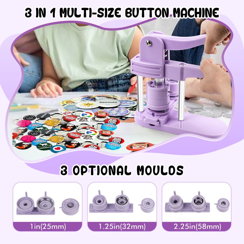 3 in 1 DIY Pin Button Maker Machine 25/32/58mm Badge Press Machine with 300pcs Button Parts