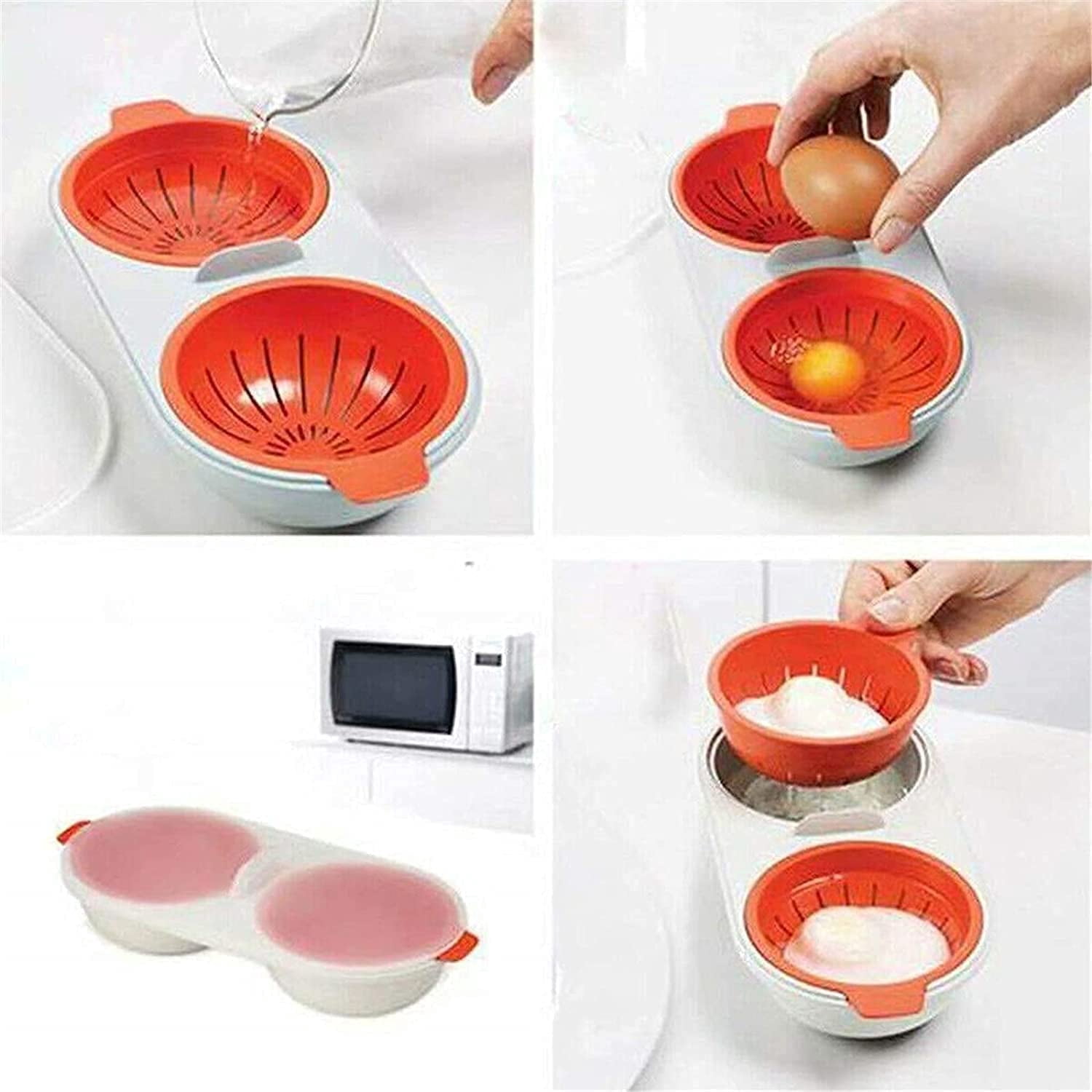 Microwave Egg Poachers Double Cup Egg Boiler Draining Egg Boiler Non-Stick Feature Microwave Ovens Cooking Tools Steamer Kitchen Gadget
