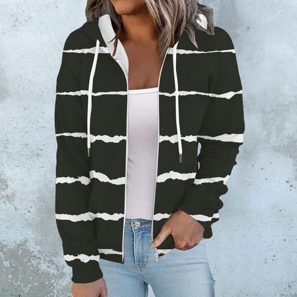 Sudadera con capucha de manga larga para mujer, informal, con capucha, para exteriores y chaquetas, a la moda, con estampado, de manga larga, con bolsillos
