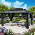 thumbnail image 6 of HOTEEL 10' x 12' Hardtop Gazebo, Outdoor Steel Double Galvanized Roof Canopy, Aluminum Frame Permanent Pavilion Metal Gazebo with Curtains and Netting, Sunshade for Patios, Gardens, Lawns, Black, 6 of 9