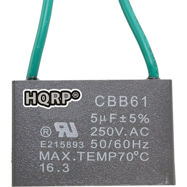 HQRP Capacitor for Harbor Breeze Ceiling Fan CBB61 5uf 2Wire