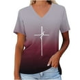 thumbnail image 1 of T-shirt de Sport d'Été à Manches Courtes et Col en V pour Femmes avec Imprimé de Pâques, 1 of 3