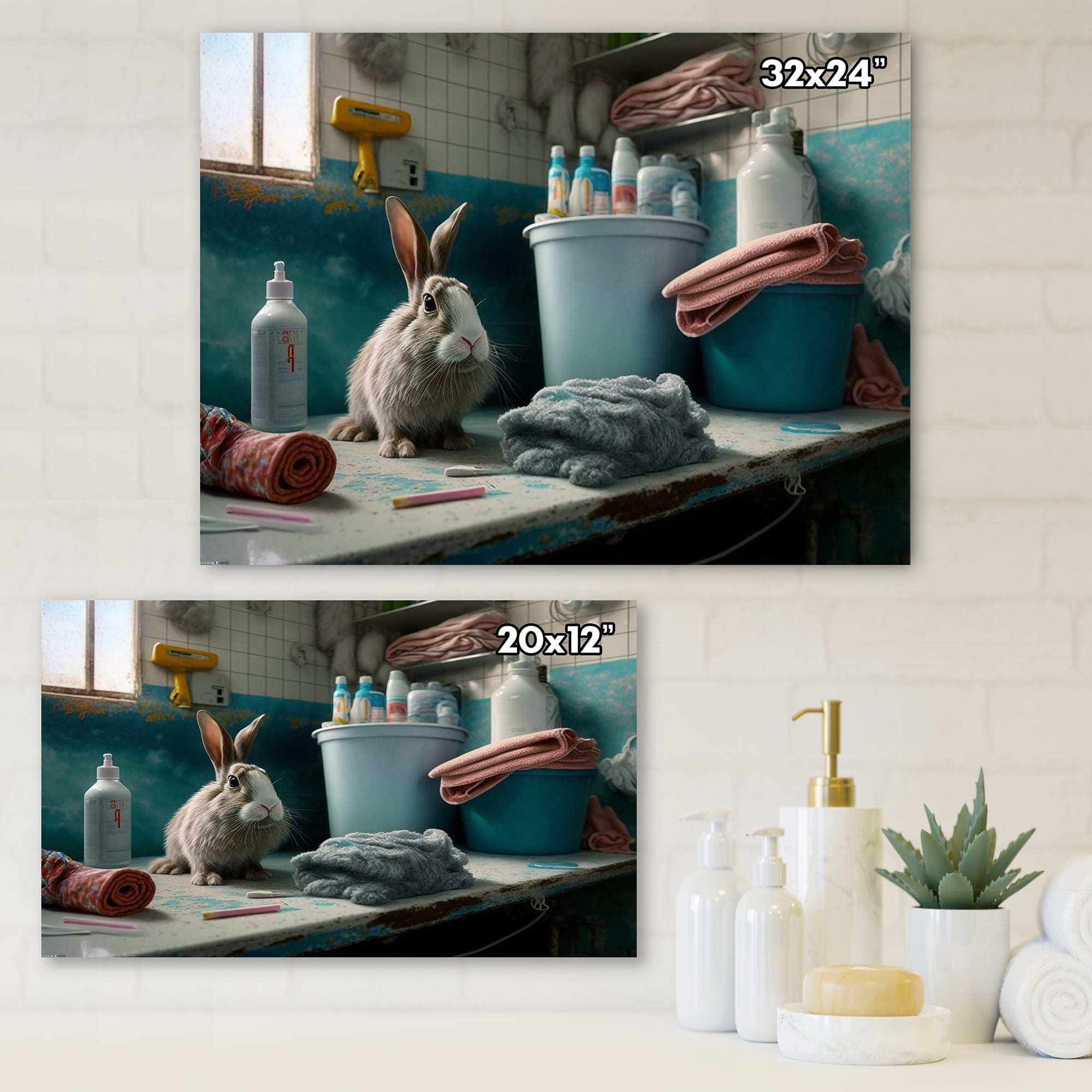 Designart Funny Rabbit Doing Laundry II Canvas Wall Art