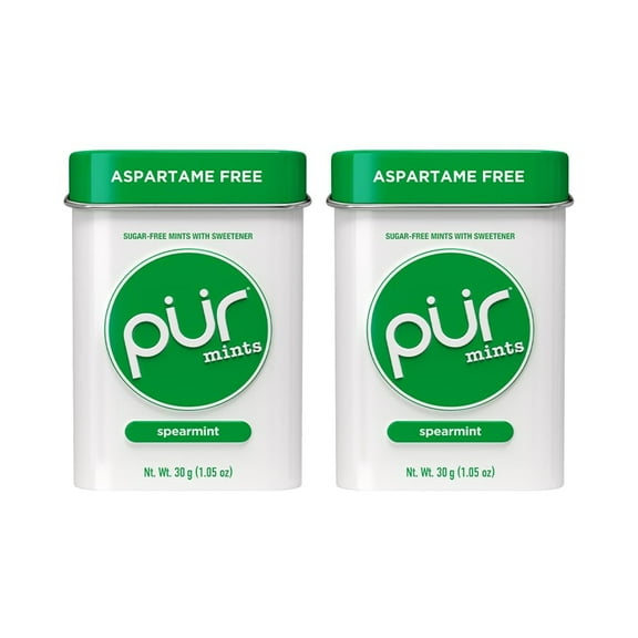 PUR Mints | Aspartame Free Mints | Made with Xylitol | Sugar Free, Vegan, Gluten Free & Keto Friendly | Natural Spearmint Flavored Mints, 30 Pieces (Pack of 2)